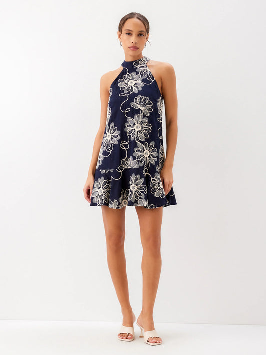 Brenda Embroidered Ruffle Hem Dress