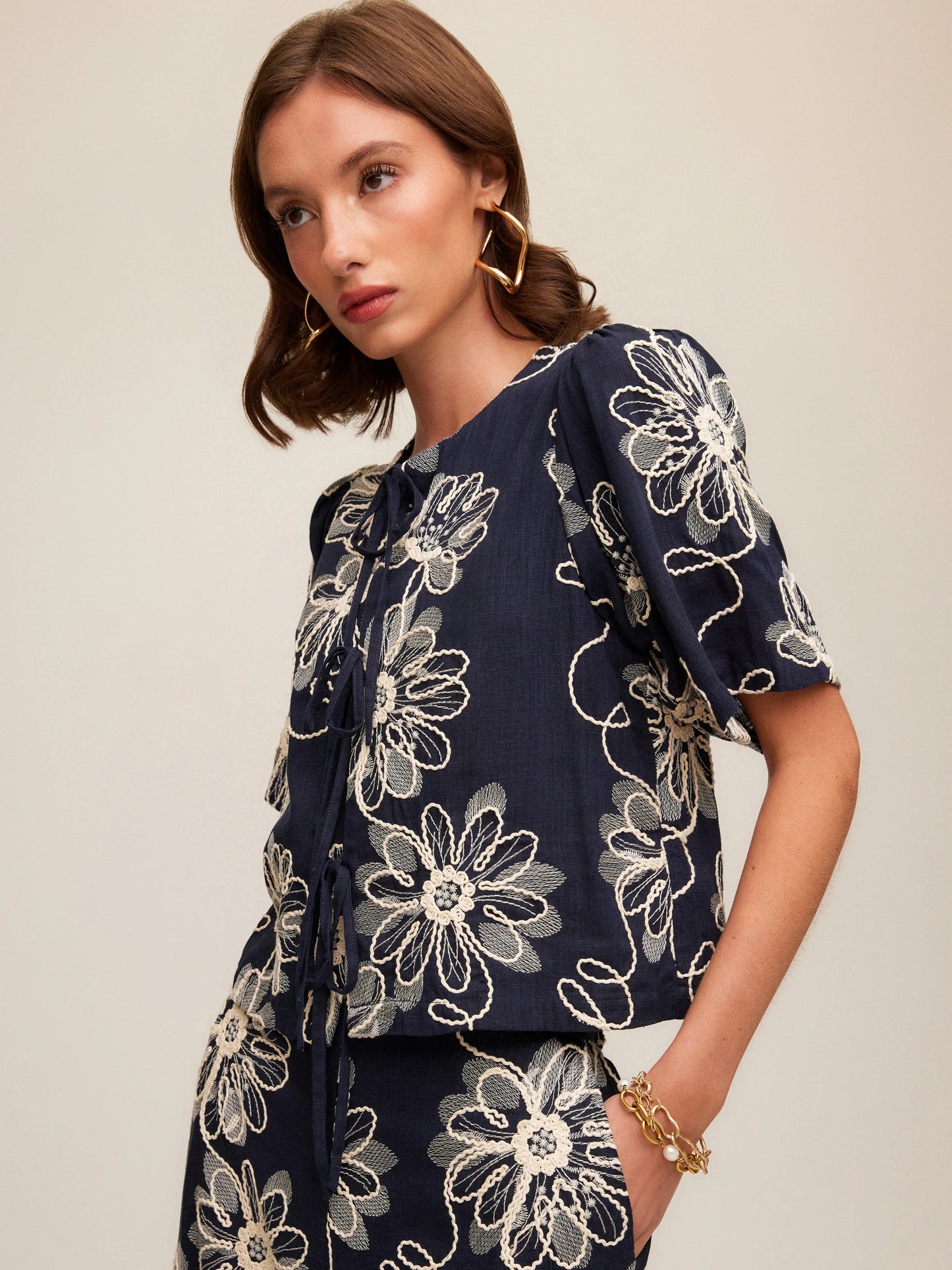 Nadine Embroidered Bow Detail Top