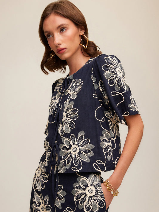 Nadine Embroidered Bow Detail Top