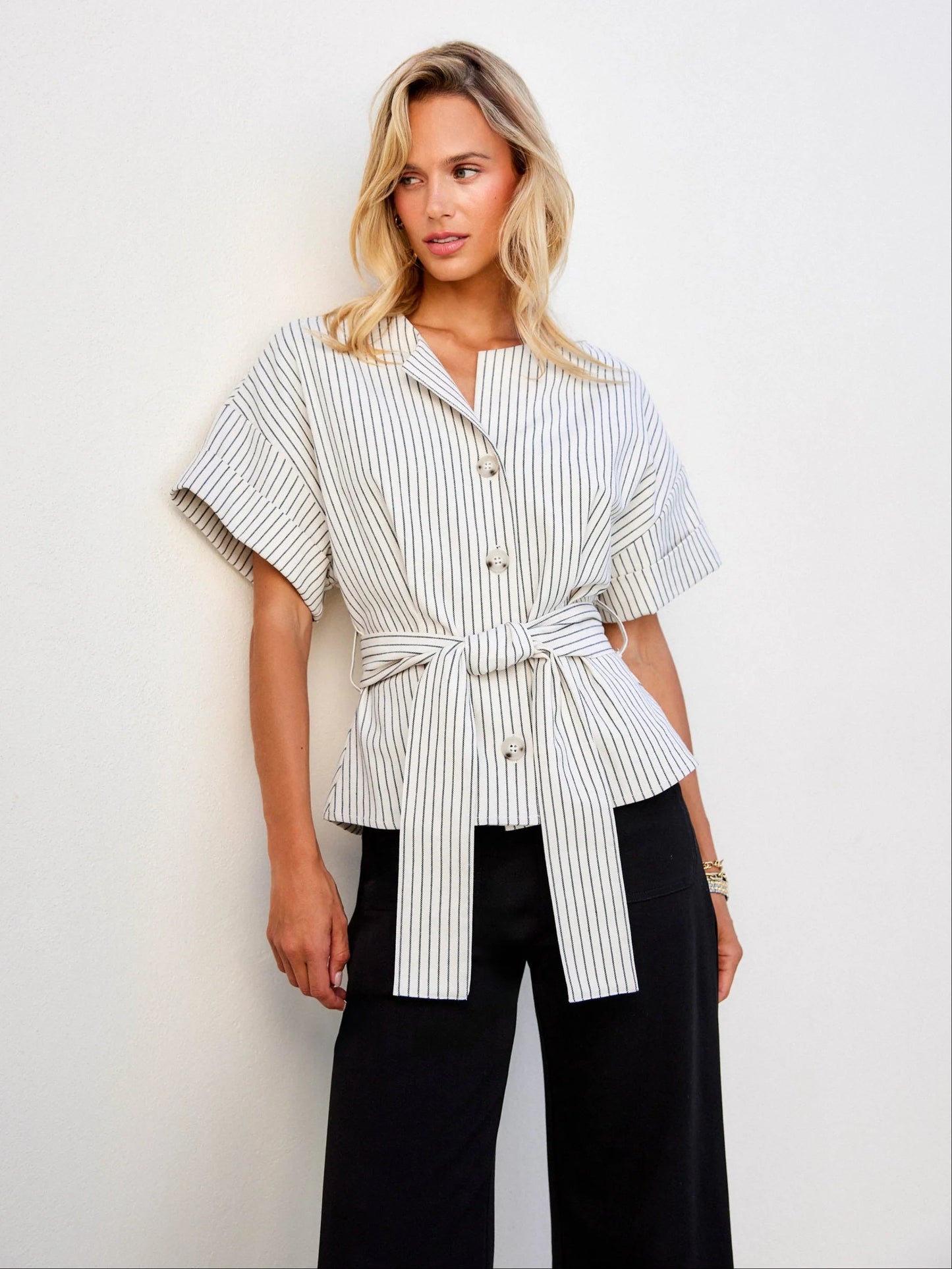Belted Button-Up Top