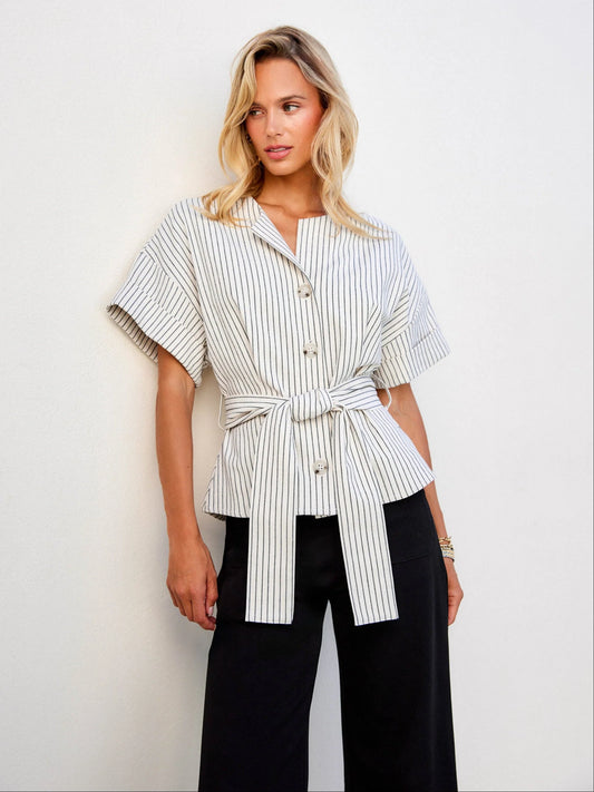 Belted Button-Up Top