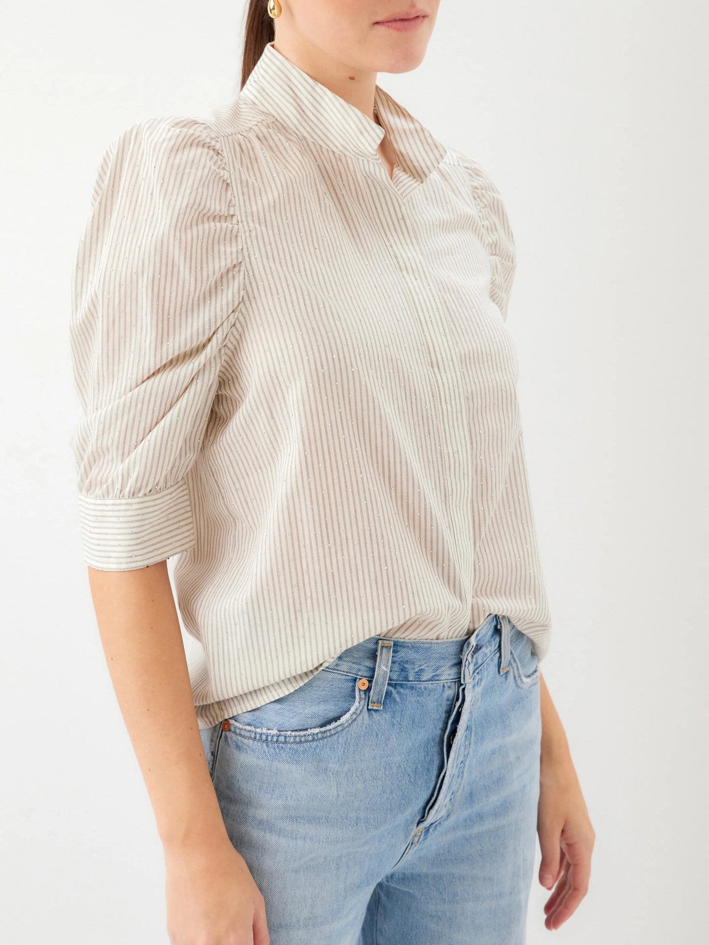 Margot Embellished Mandarin Stripe Shirt