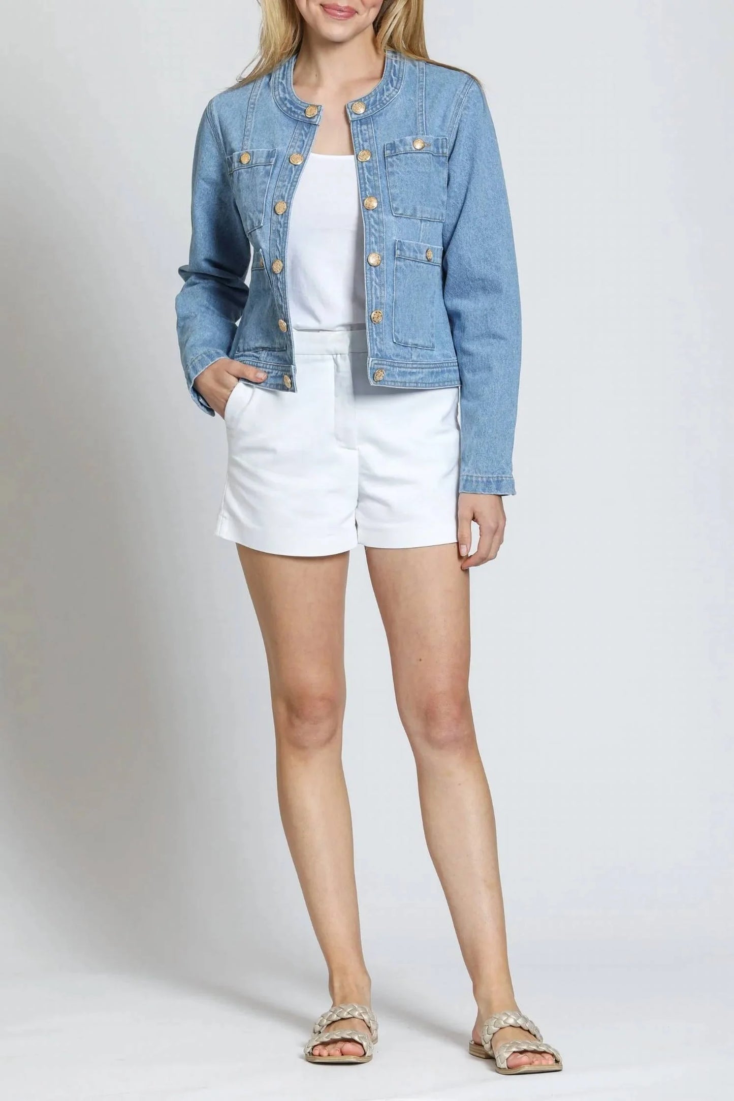 Collarless Denim Jacket