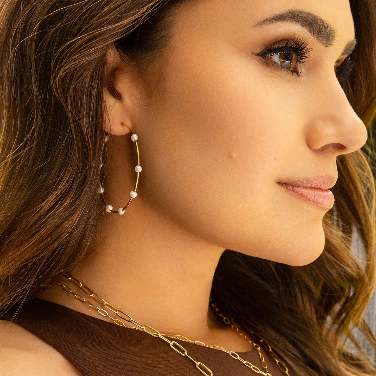 Gold Plated Spaced Natural Stone Hoop