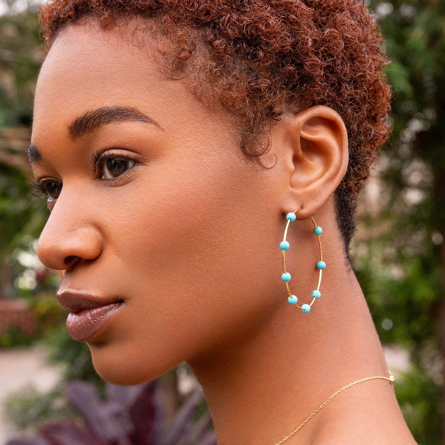 Gold Plated Spaced Natural Stone Hoop