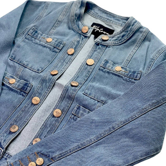 Collarless Denim Jacket