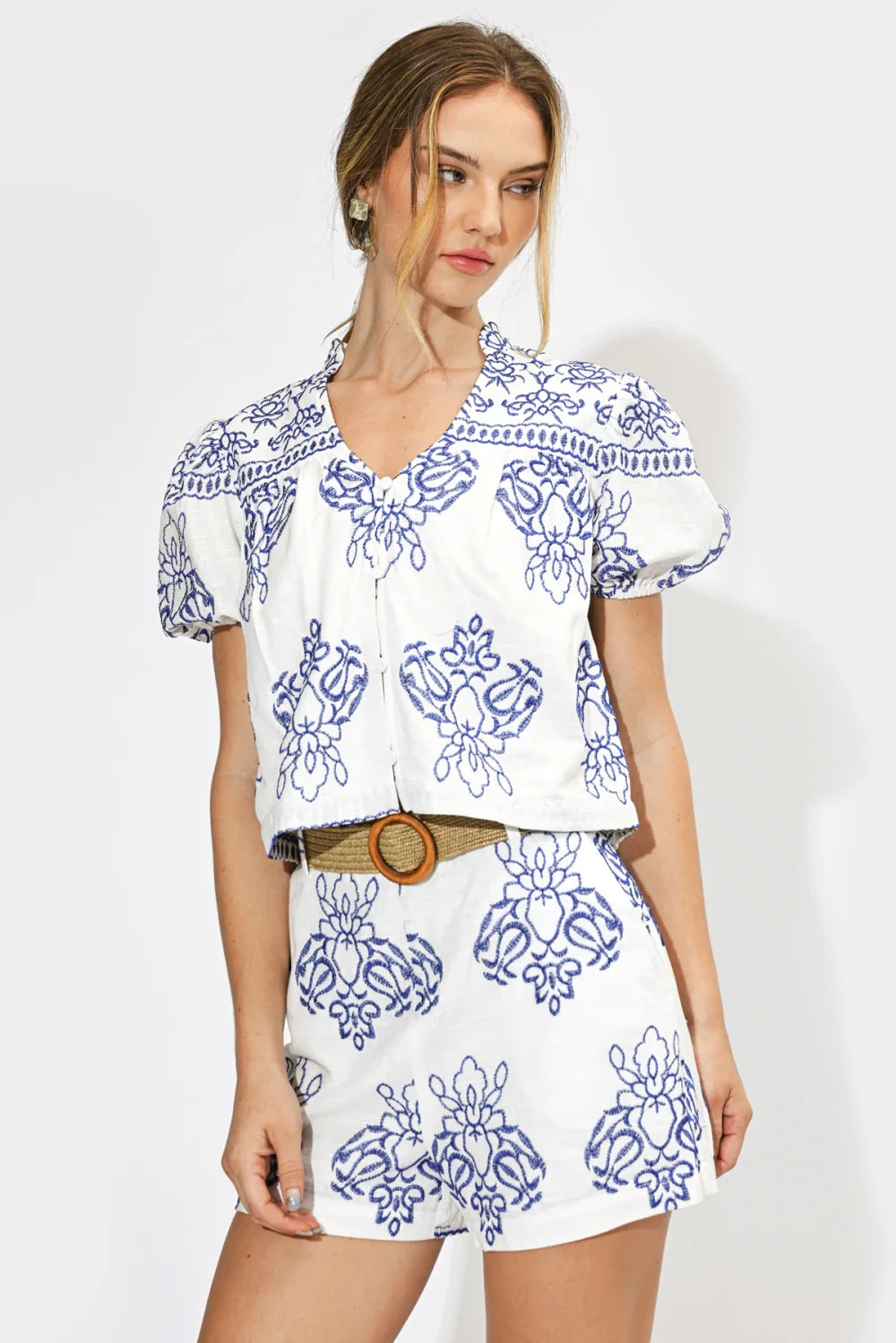 Caitlin Embroidered Short Sleeves Top