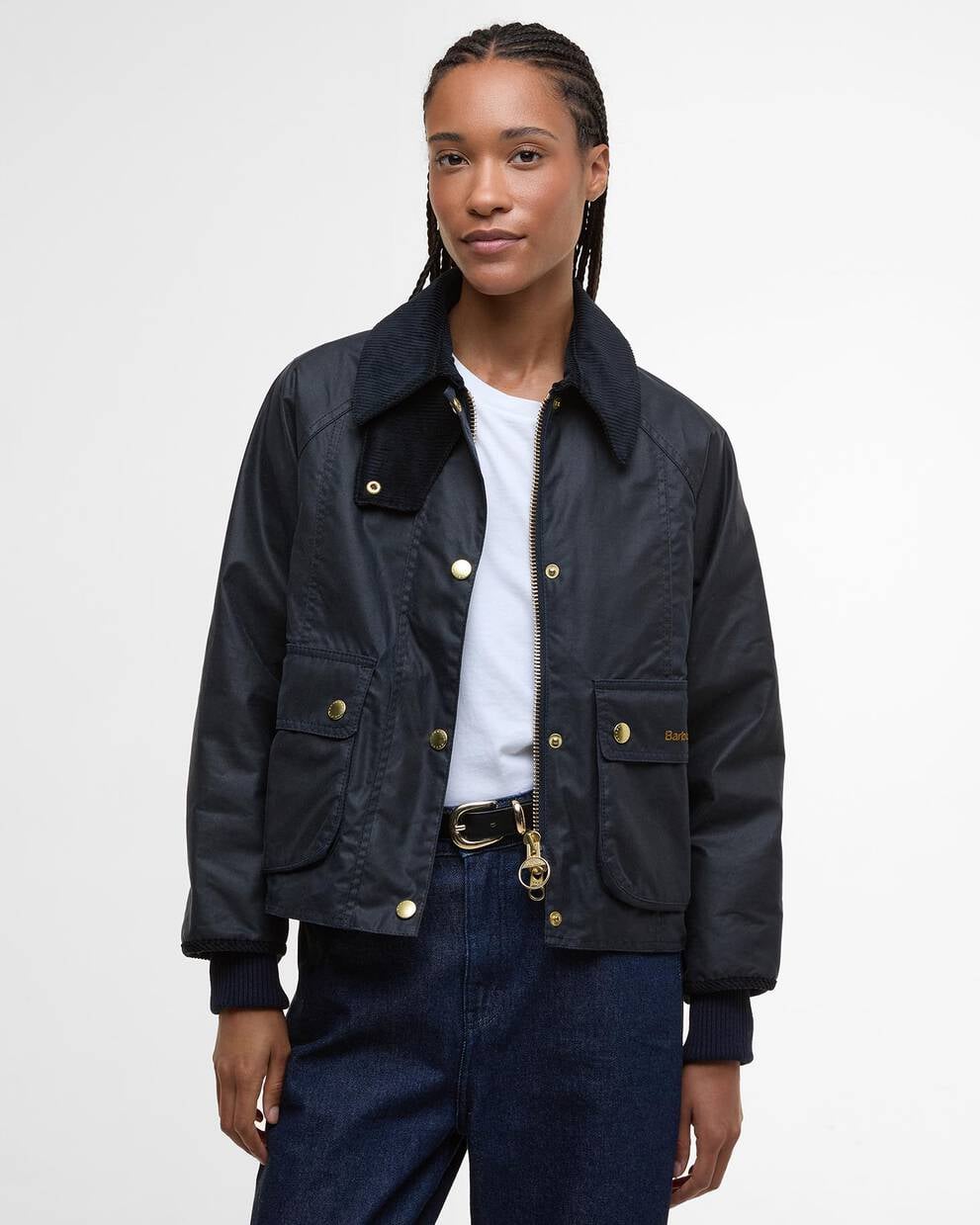 Cropped Beadnell Waxed Jacket - Navy