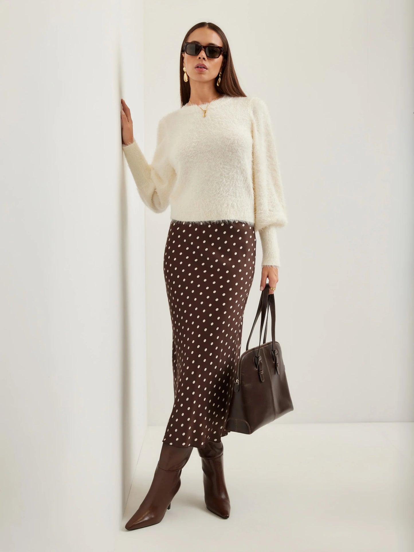 Lia Shirred Sleeve Fuzzy Sweater