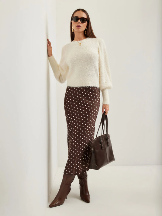 Lia Shirred Sleeve Fuzzy Sweater