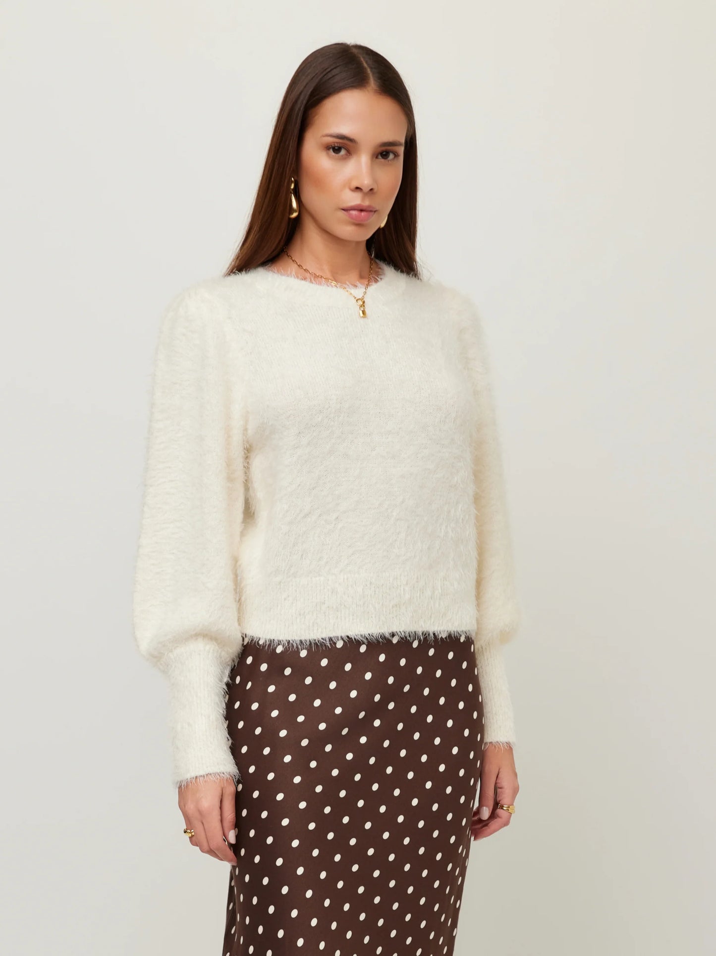 Lia Shirred Sleeve Fuzzy Sweater