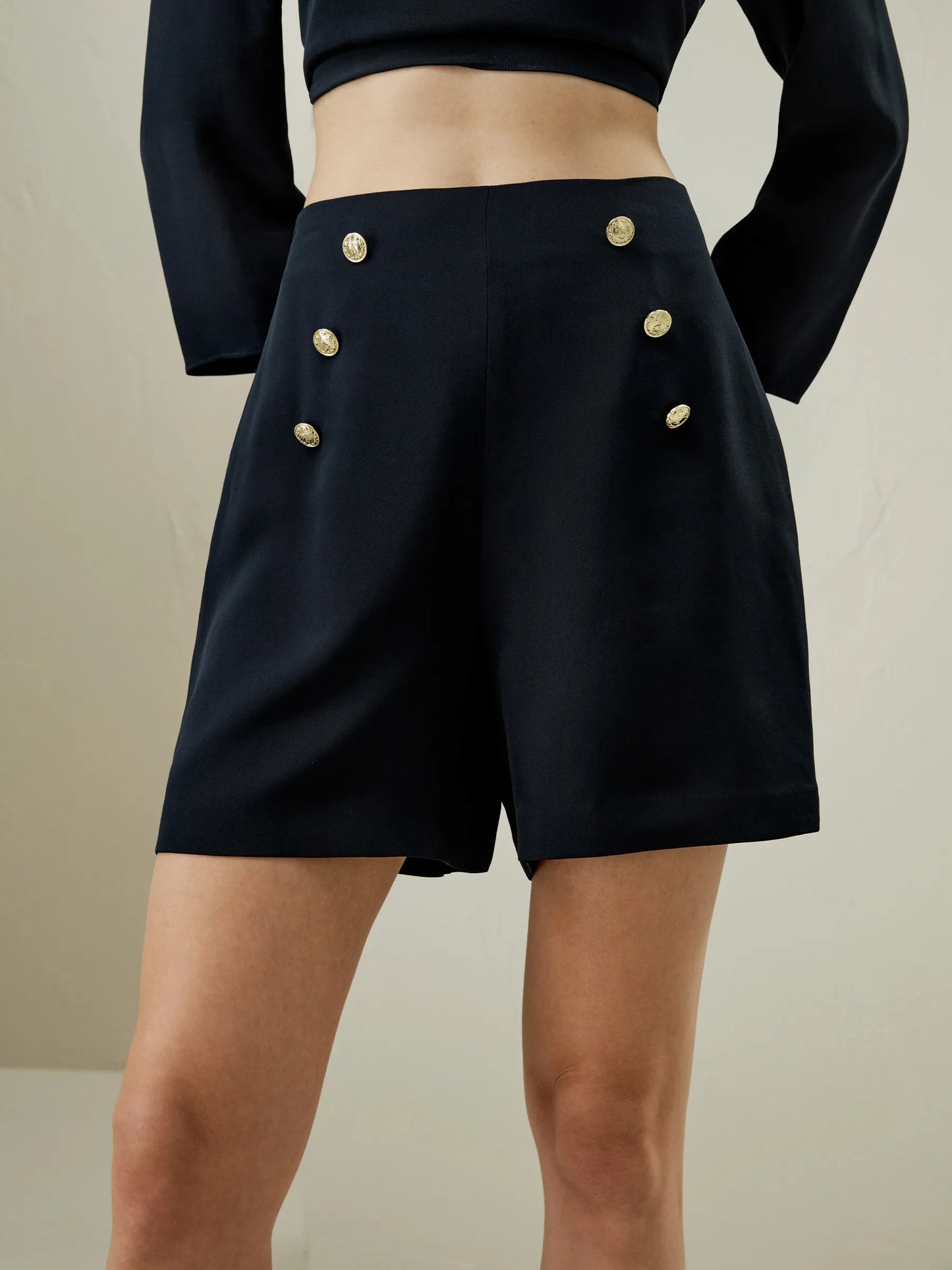 High Waisted Shorts With Button Accents