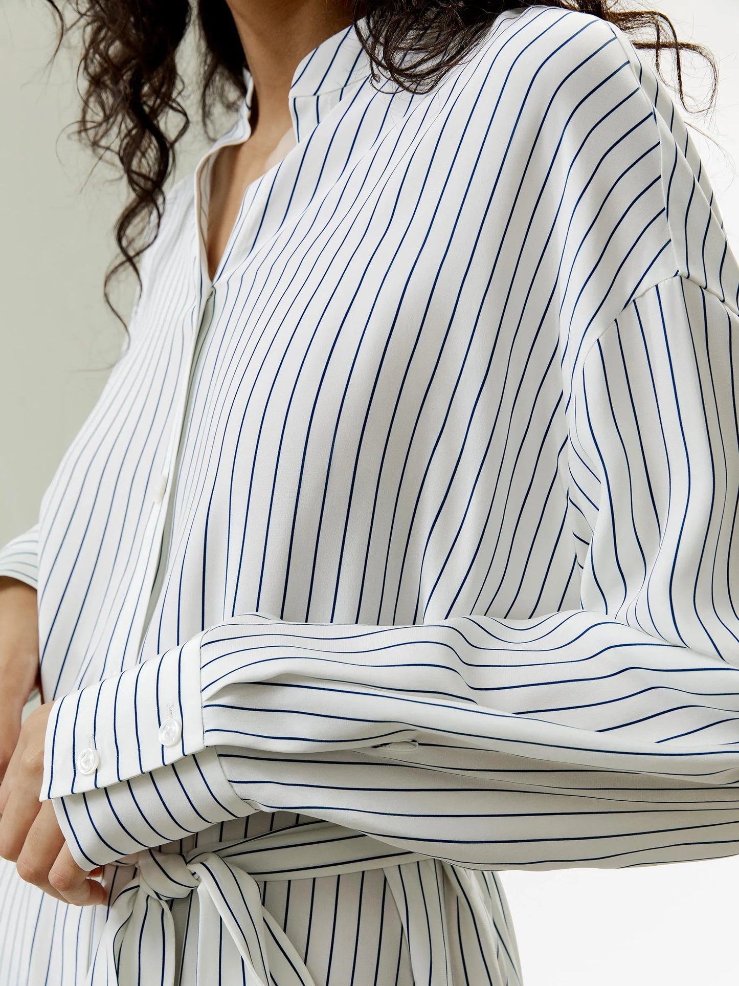 Pinstriped Silk Shirtdress w/ Belt