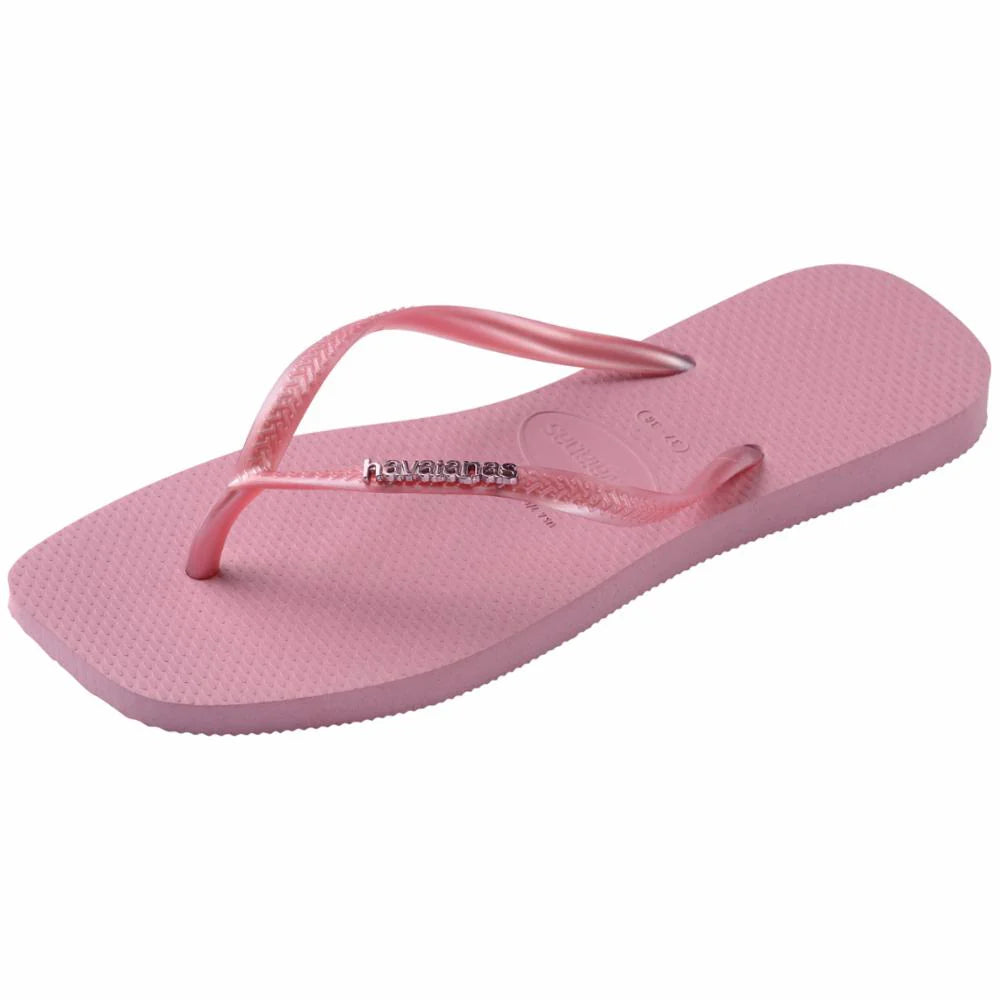 Women's Slim Square Logo Metallic Flip Flop