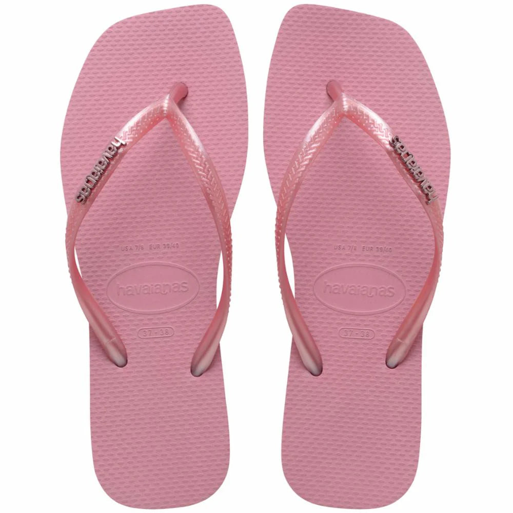 Women's Slim Square Logo Metallic Flip Flop