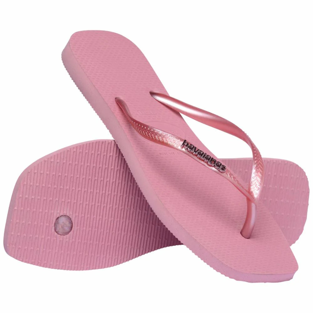 Women's Slim Square Logo Metallic Flip Flop
