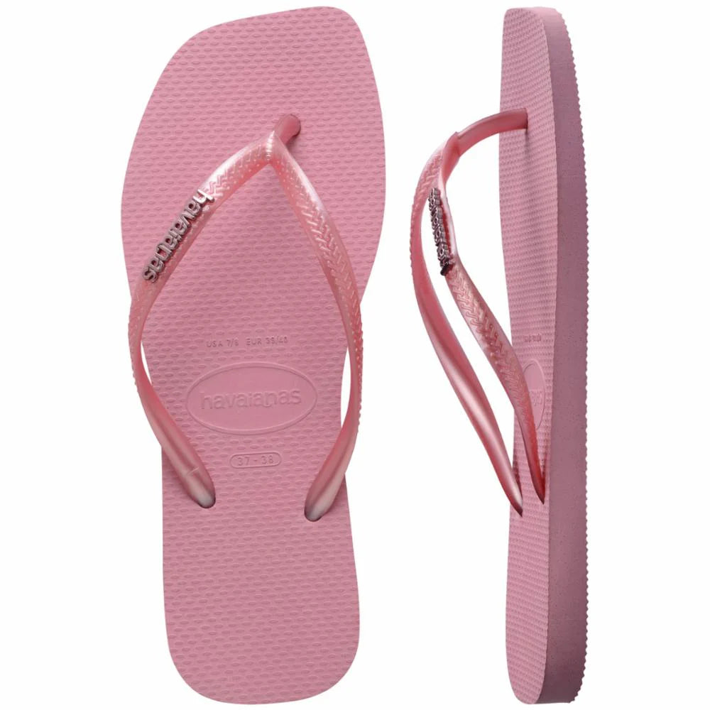 Women's Slim Square Logo Metallic Flip Flop
