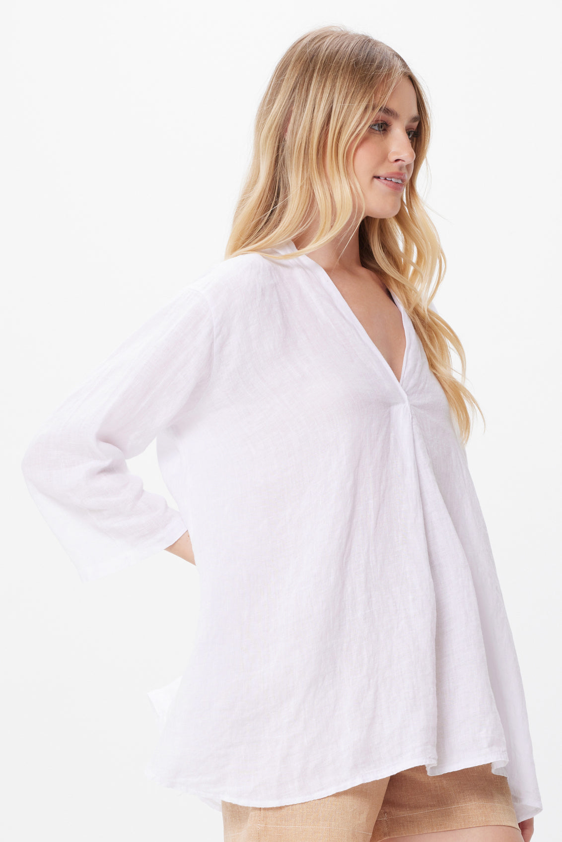 Sandi Linen Kimono Sleeve Swing Top