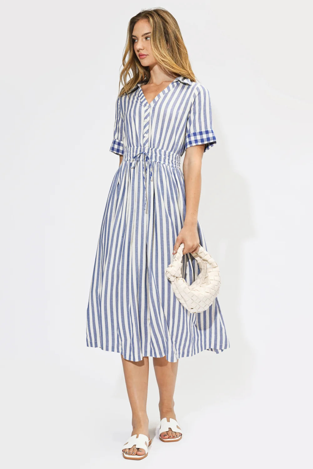 Evette Striped Short Sleeves Midi Dress