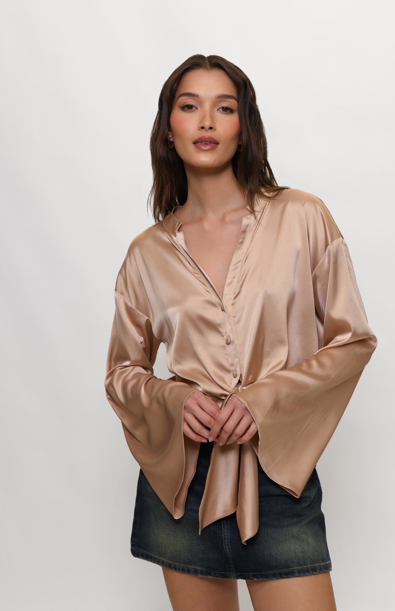 Bell Sleeve w/ Notch Collar Blouse