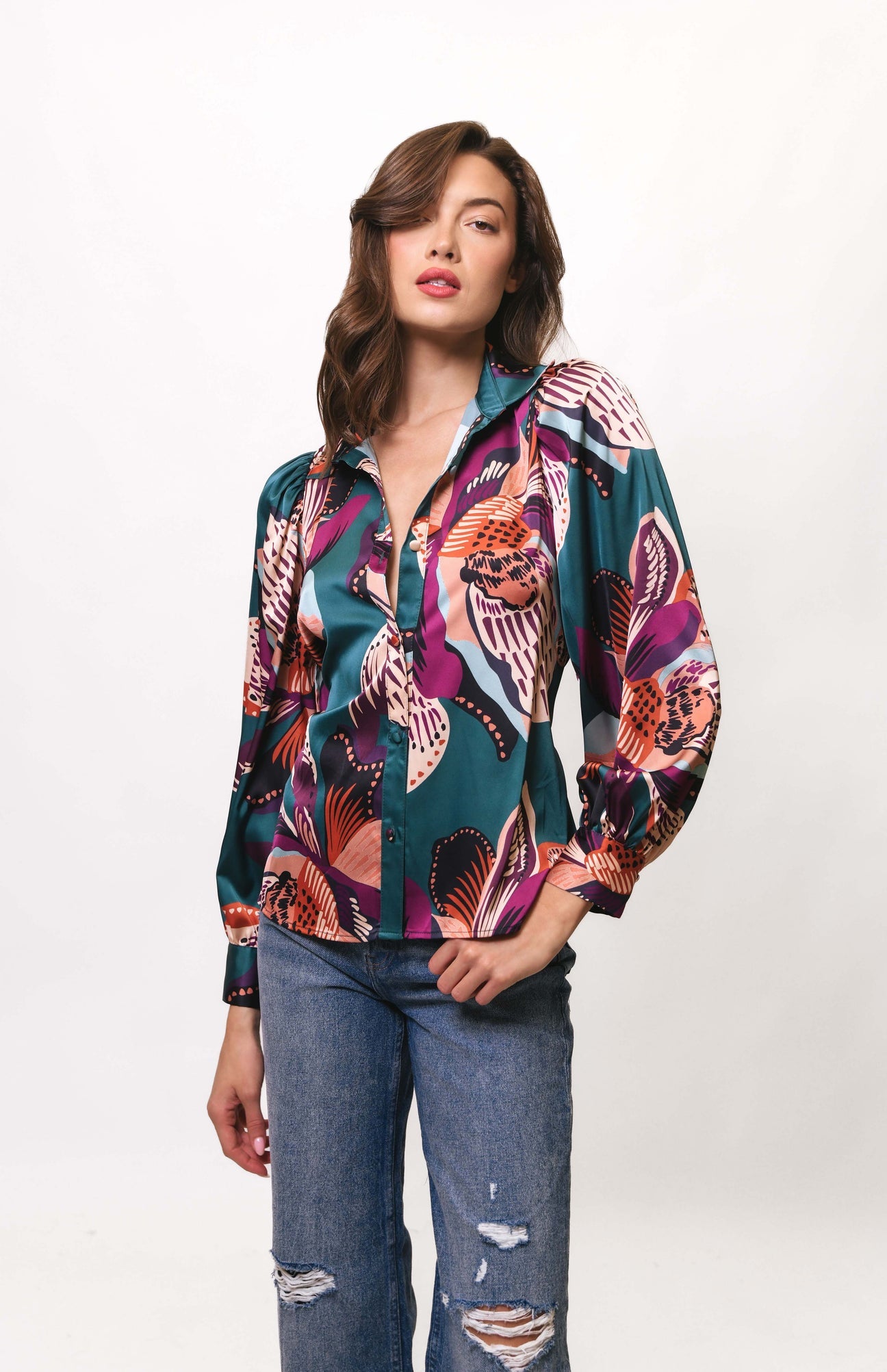 Button Up Tie Front L/S Top