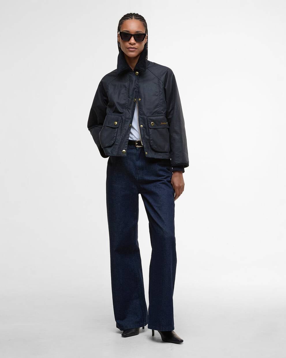 Cropped Beadnell Waxed Jacket - Navy