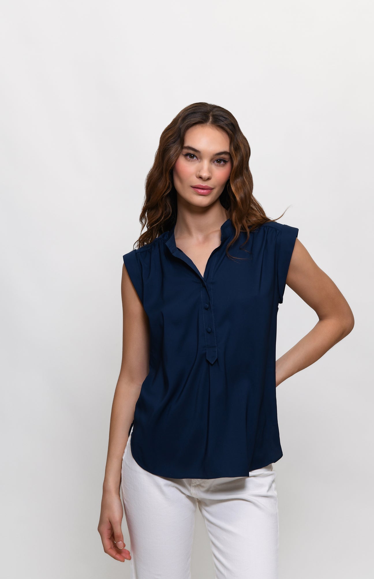 Sleeveless Button Front Top