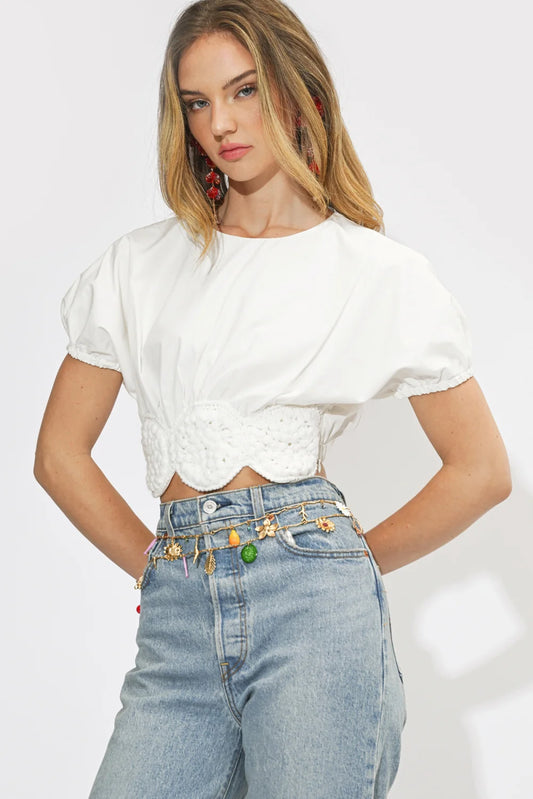 Freya Crochet Detail Short Sleeves Crop Top