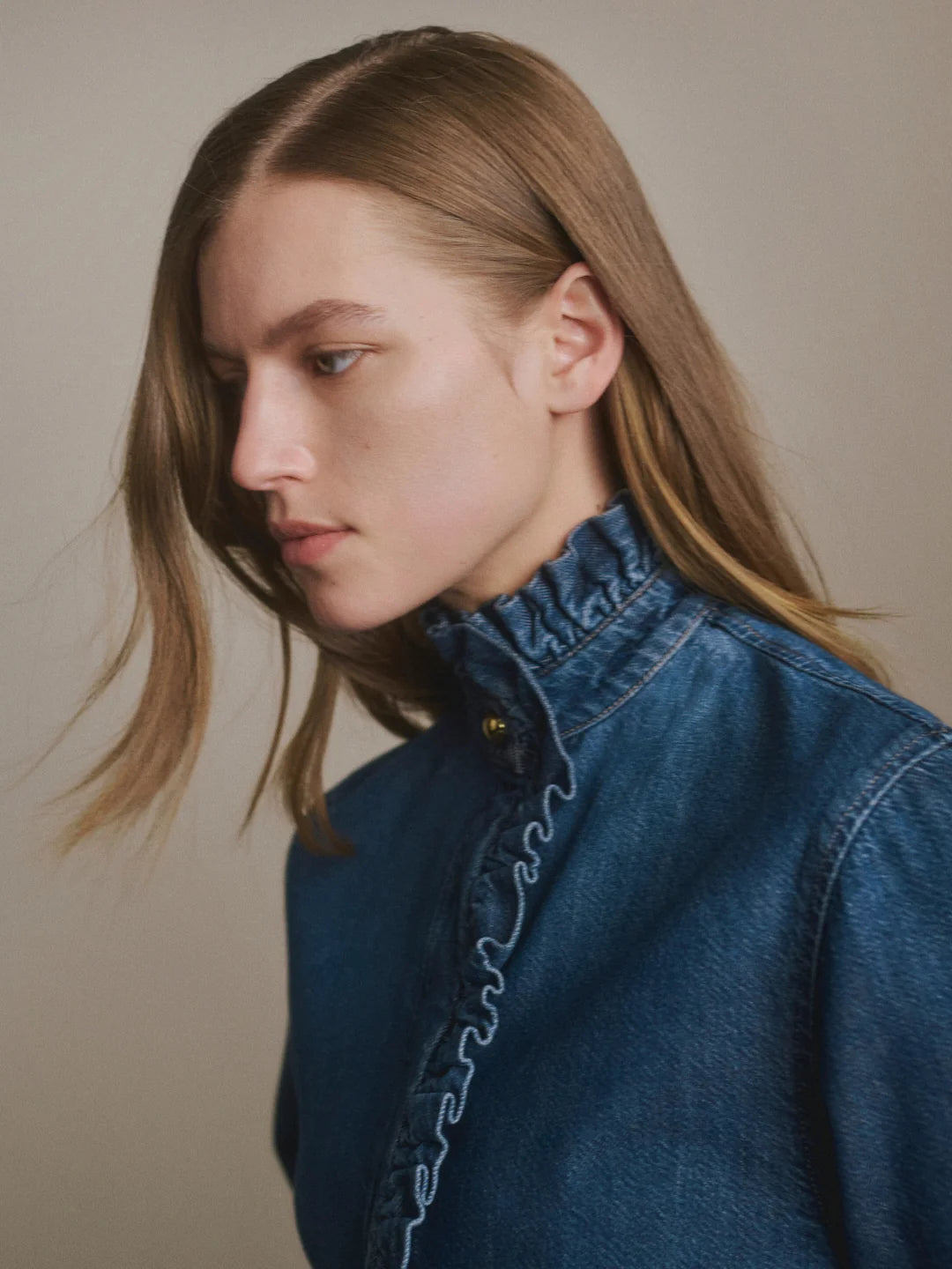 Ruffle Denim Shirt