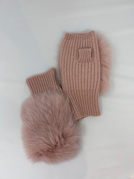 Knitted Fingerless Glove w Fox Fur