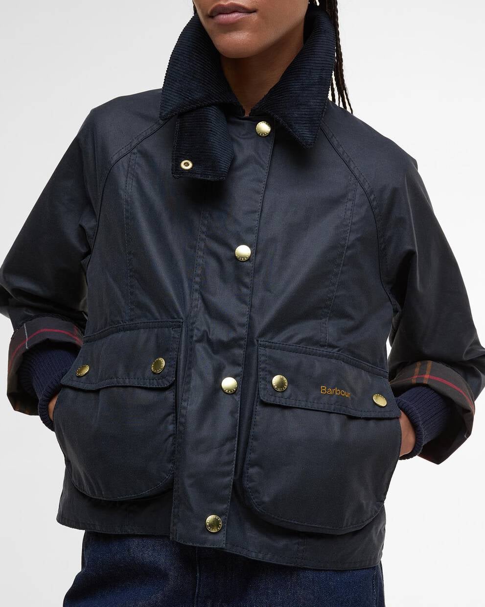 Cropped Beadnell Waxed Jacket - Navy