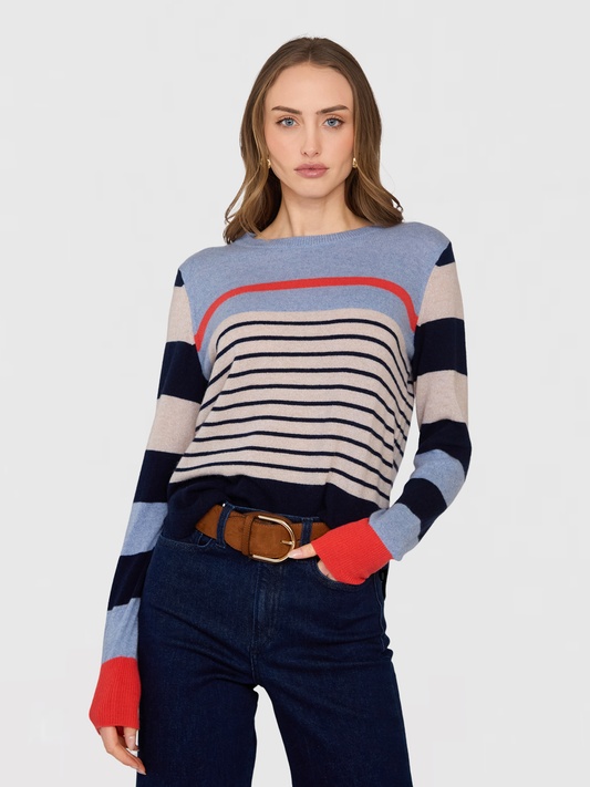 Striped Shirttail Crew Neck Sweater