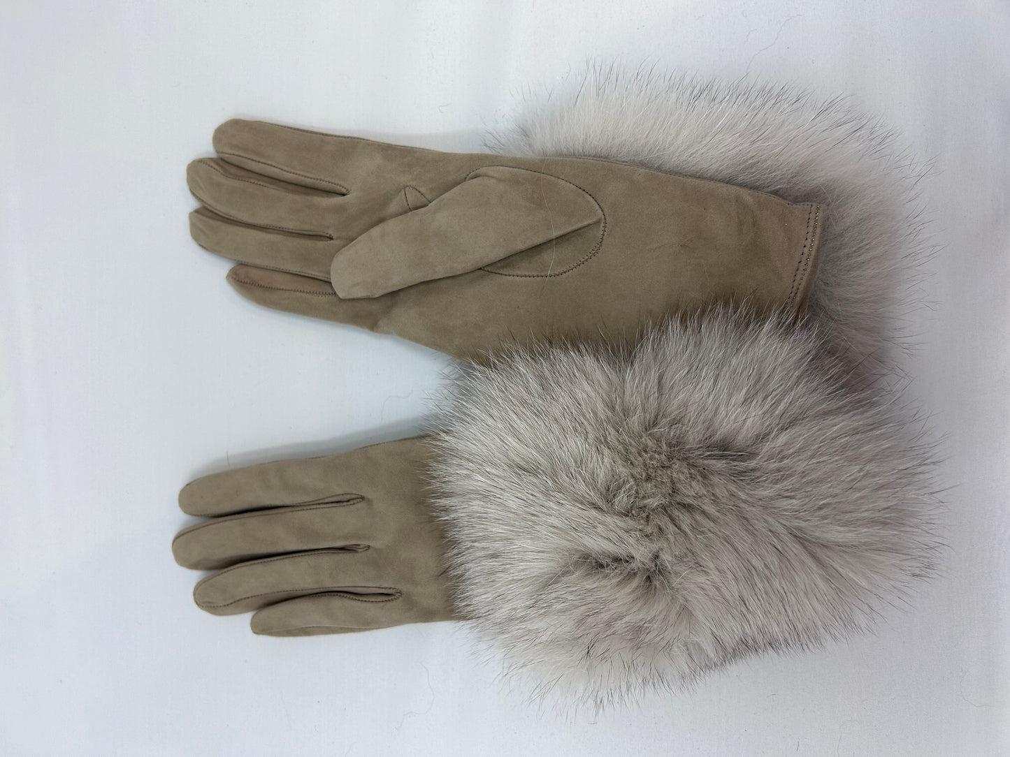 Cashmere Lined Suede Glove w Fox Cuff