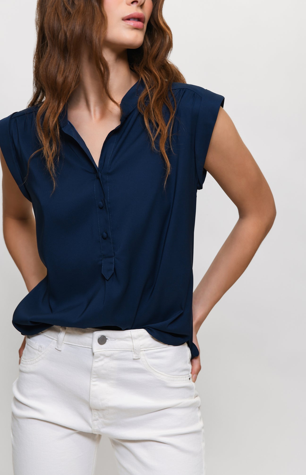 Sleeveless Button Front Top