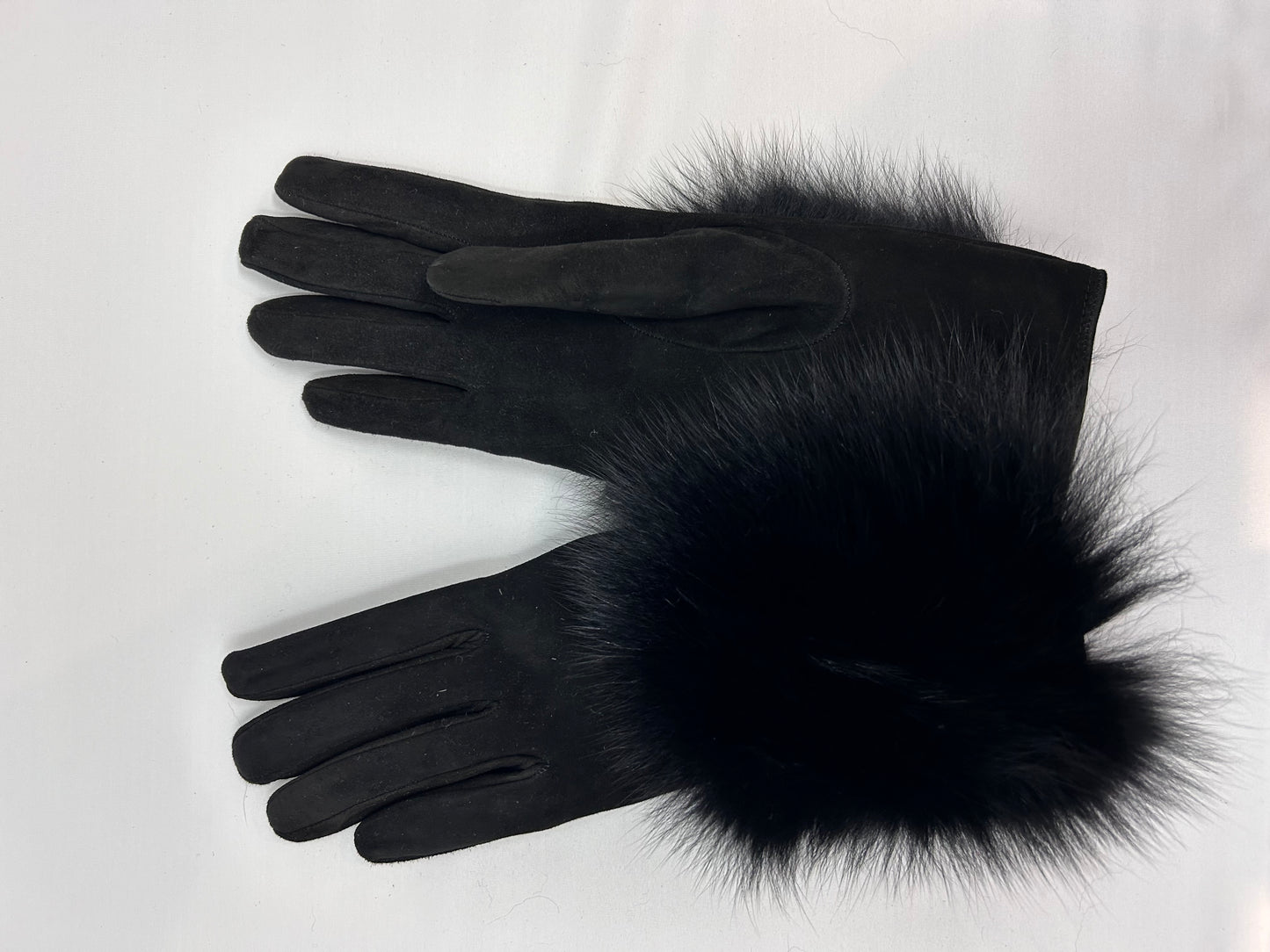 Cashmere Lined Suede Glove w Fox Cuff