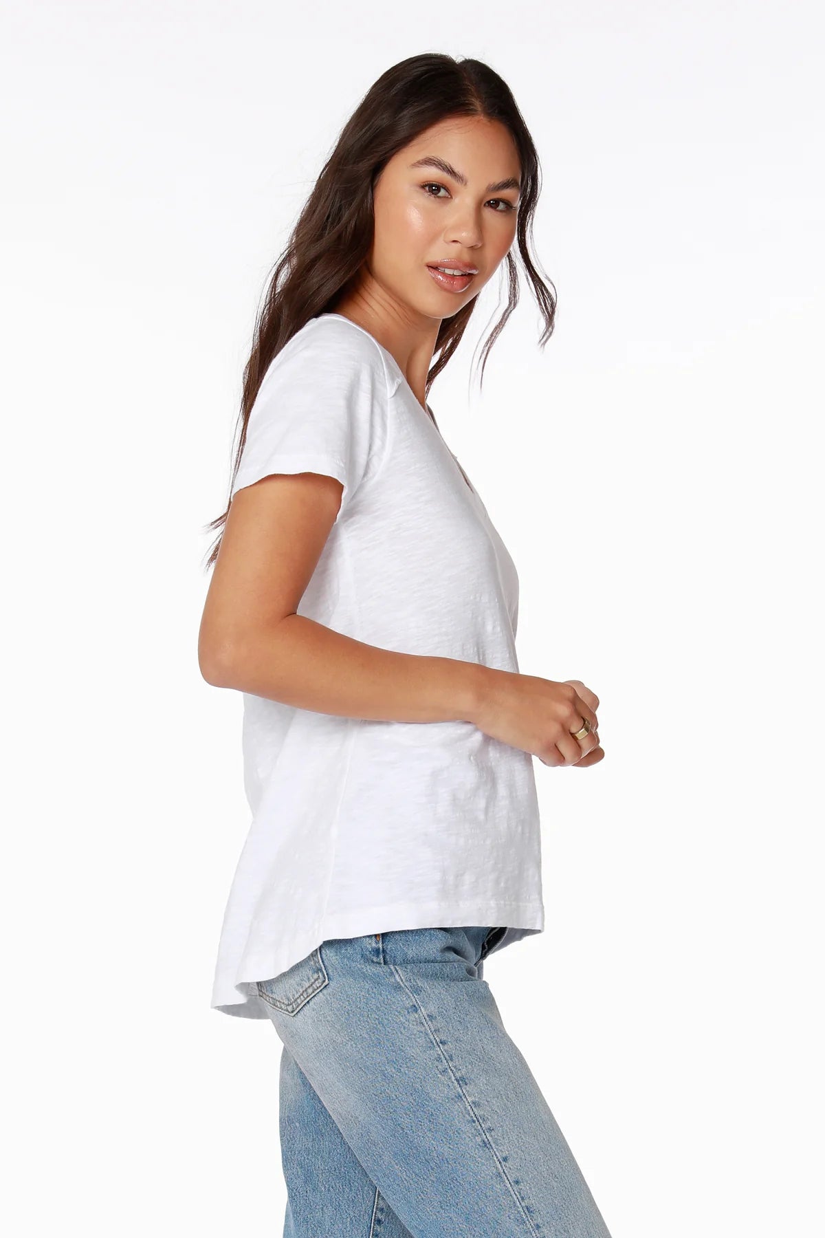 Raw Edge Shoulder Seam V-Neck Tee