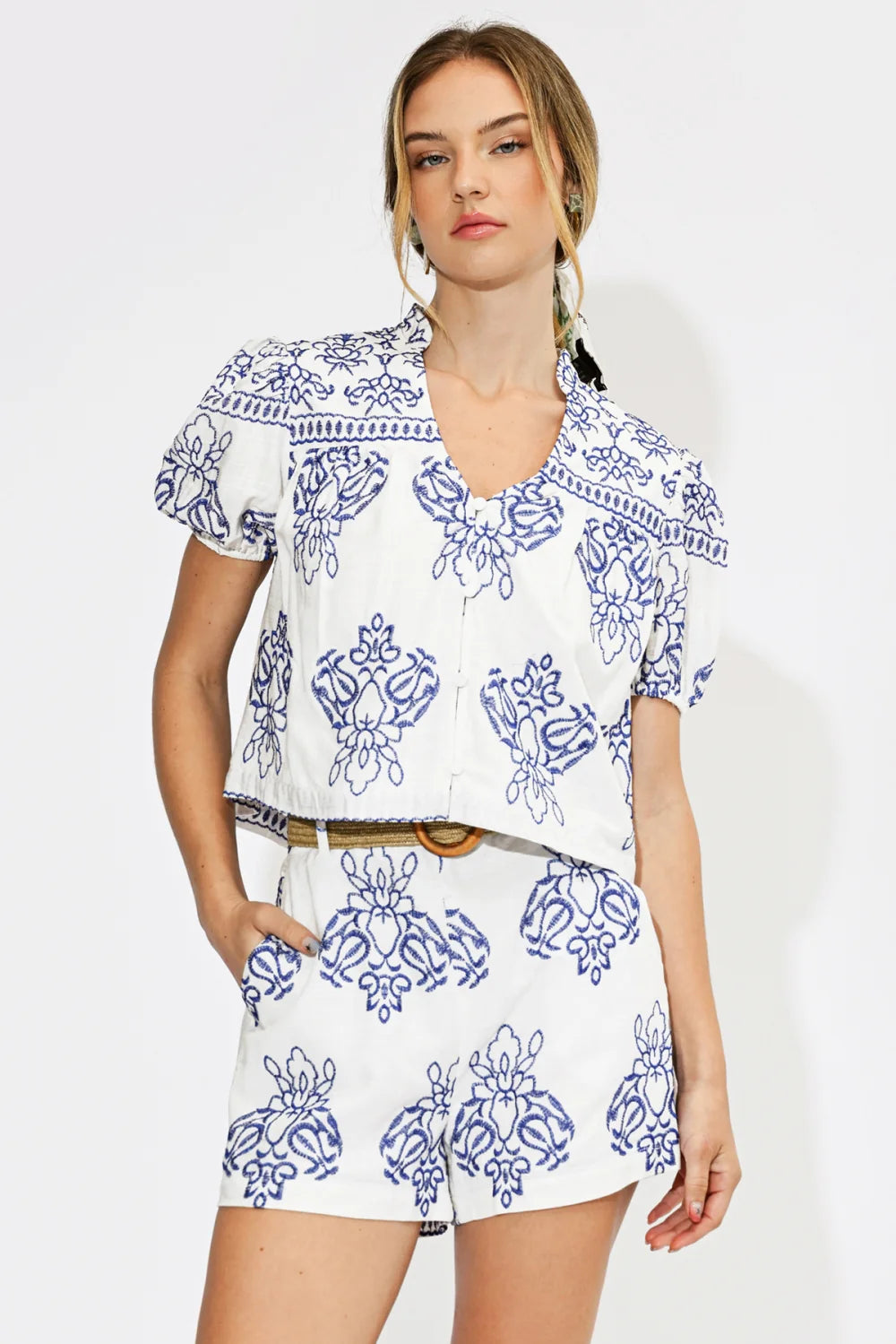 Caitlin Embroidered Short Sleeves Top