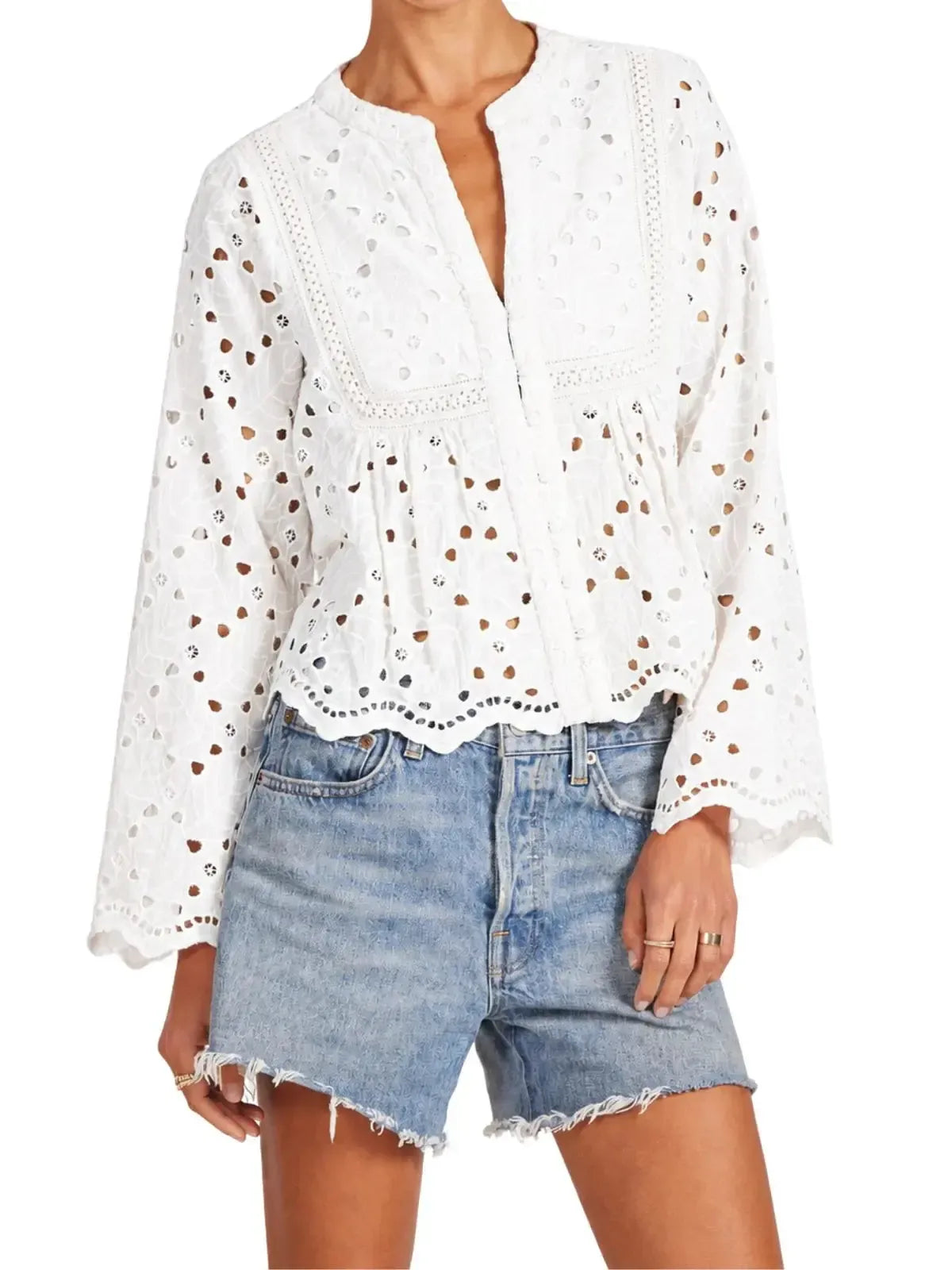 Lace Trim Button-Up Top