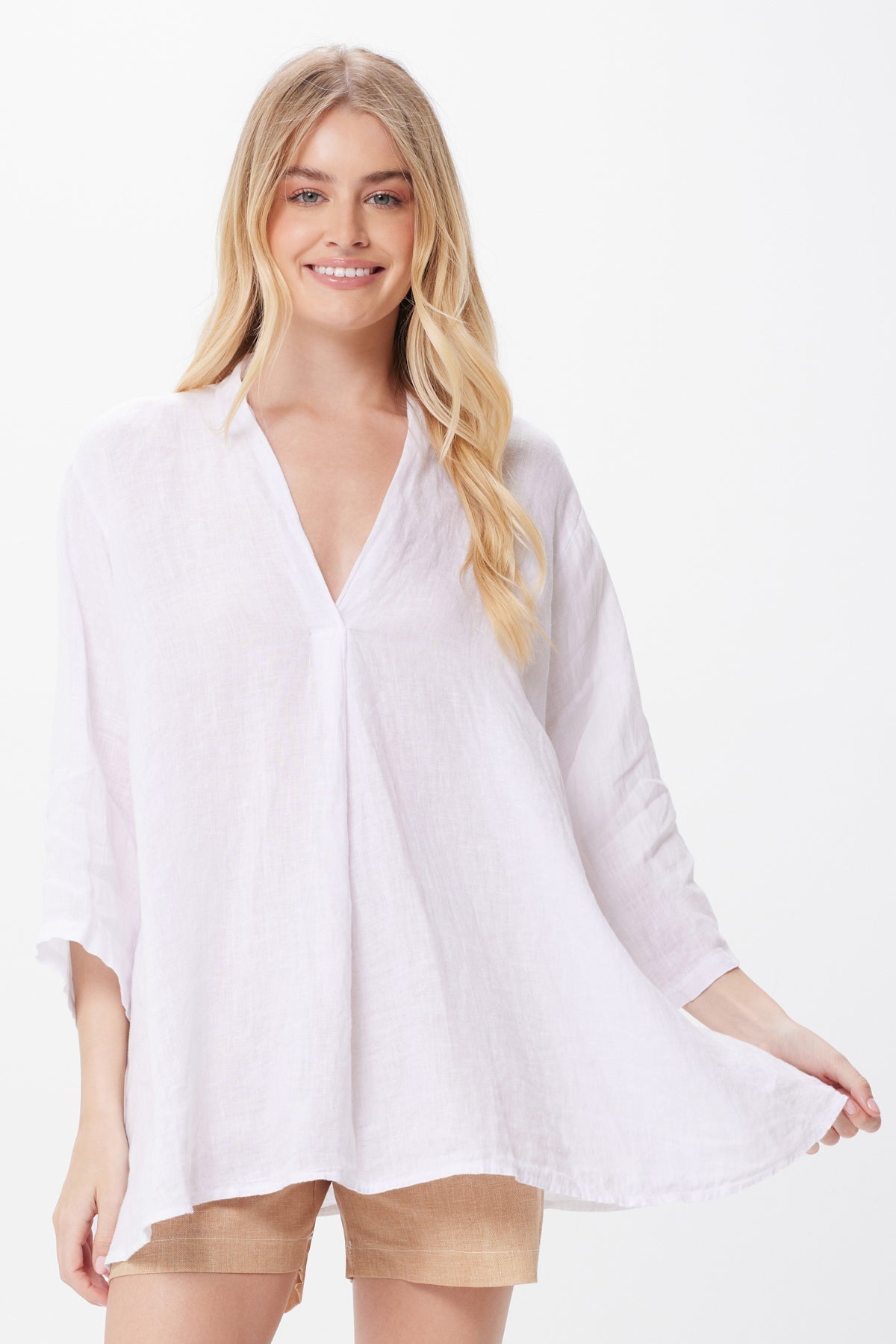 Sandi Linen Kimono Sleeve Swing Top