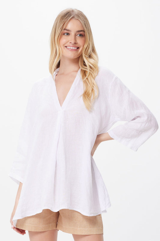 Sandi Linen Kimono Sleeve Swing Top