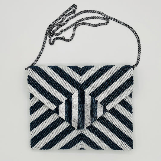 Navy/White Stripe Clutch - Square