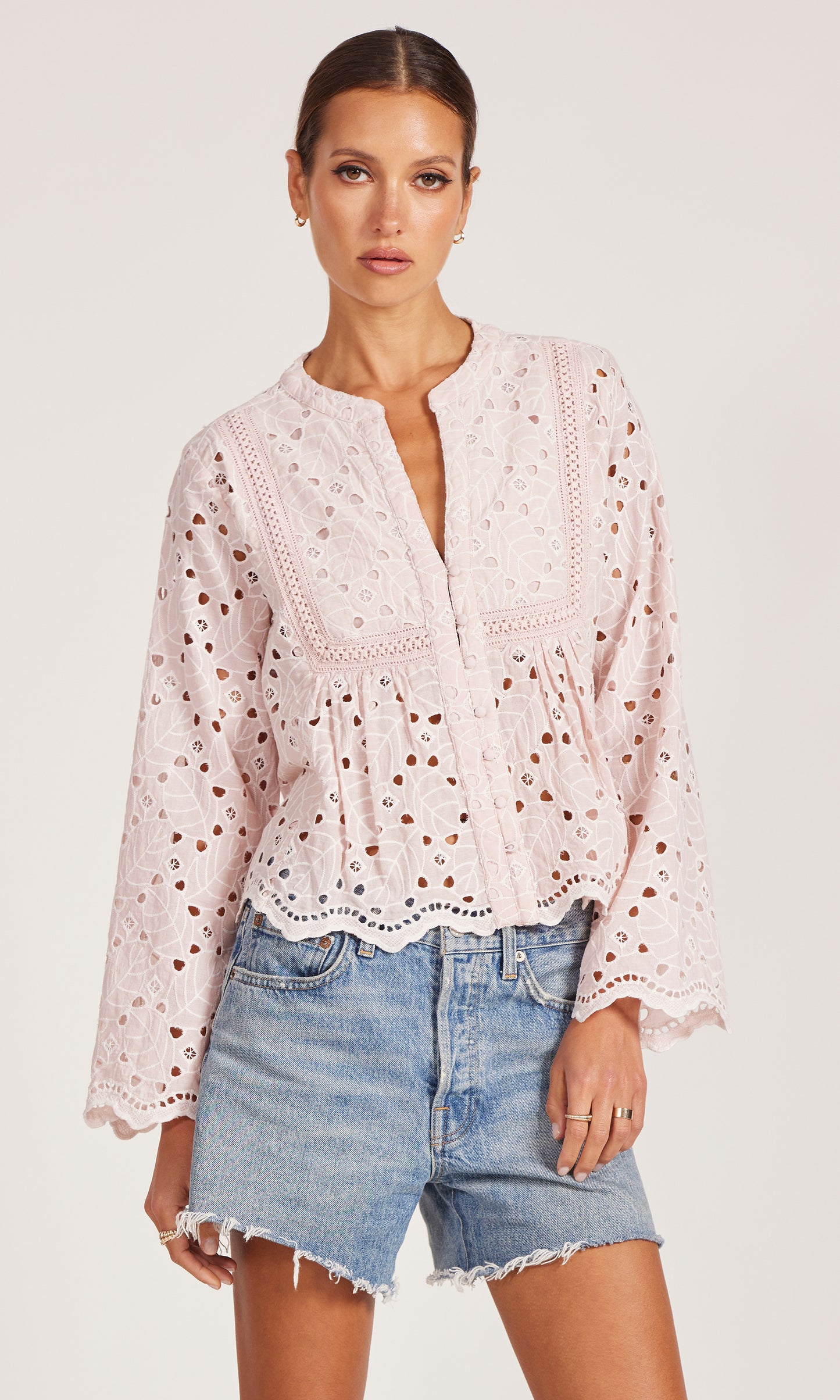Lace Trim Button-Up Top