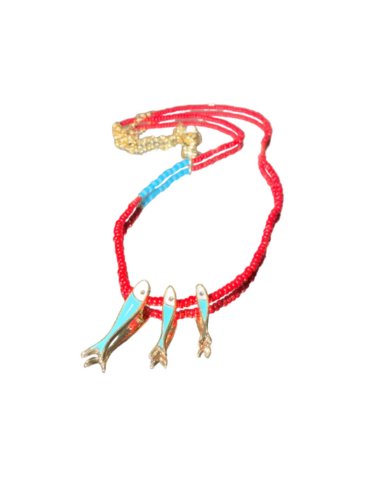 Coral Beaded Fish Charm Necklace