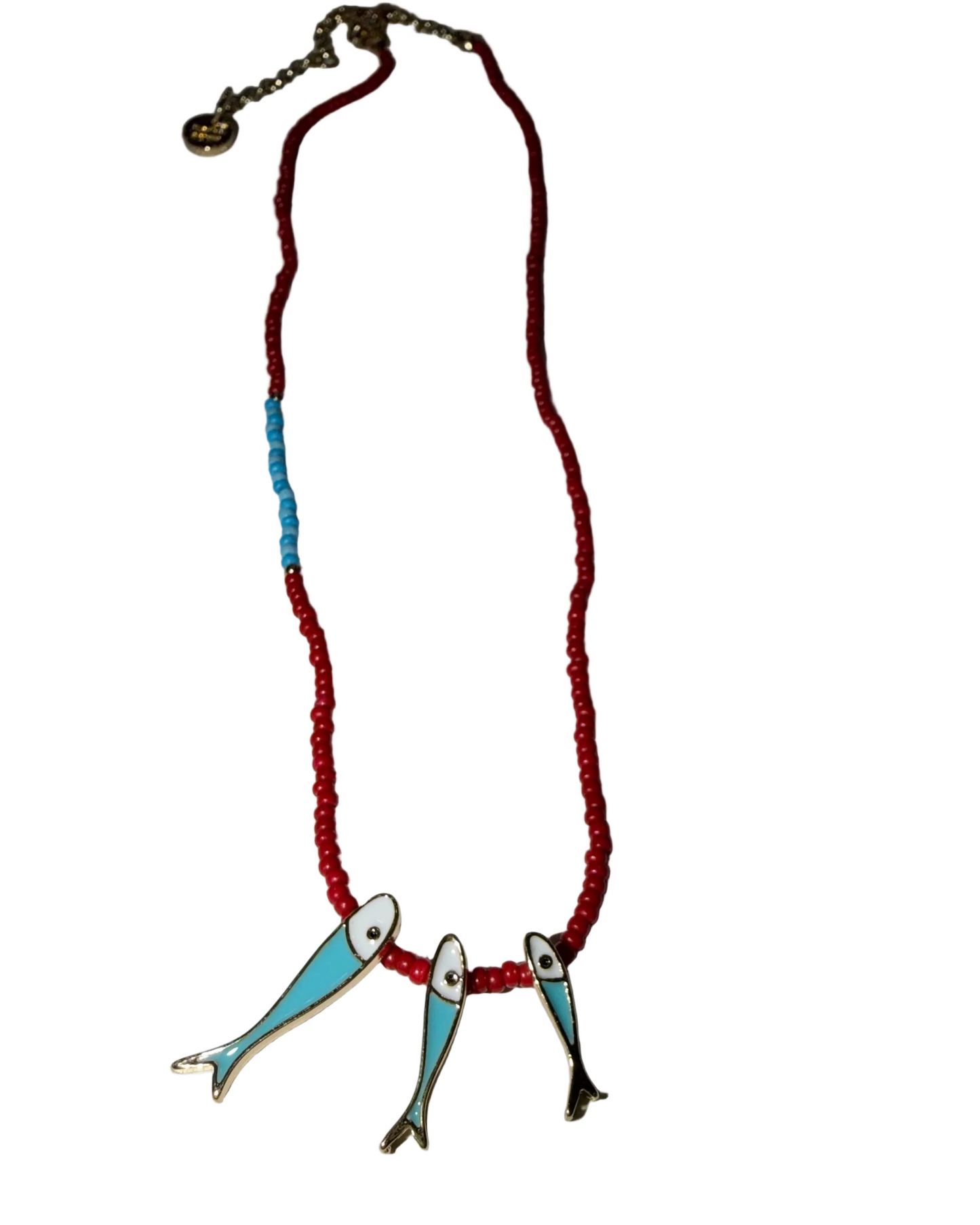 Coral Beaded Fish Charm Necklace