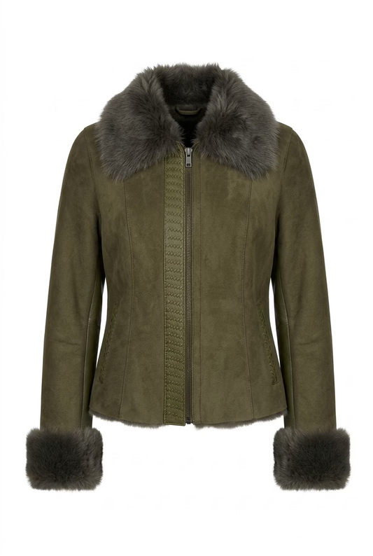 Suede Coat w/ Shearling and Leather Details