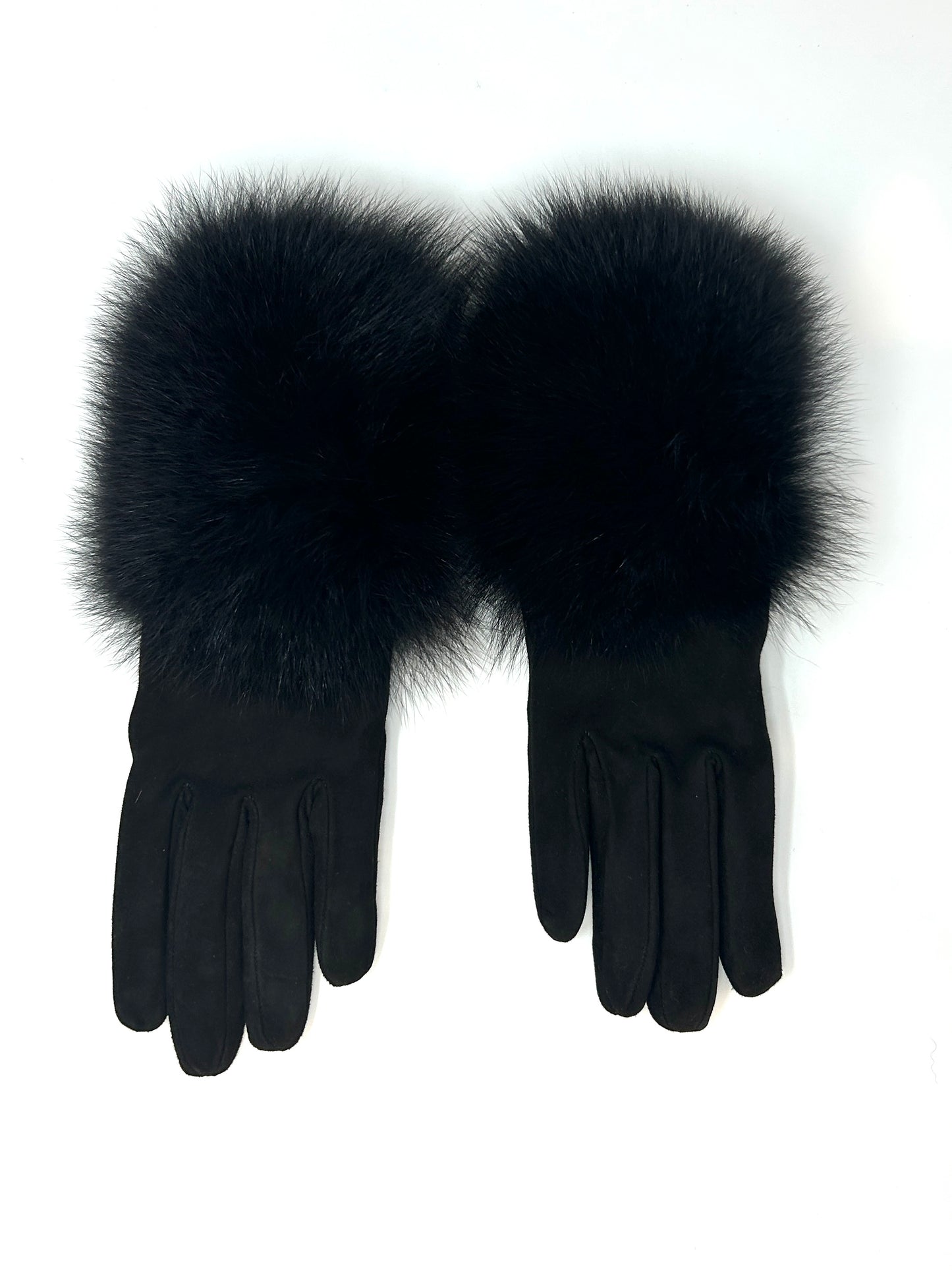Suede & Fox Fur Glove - Black