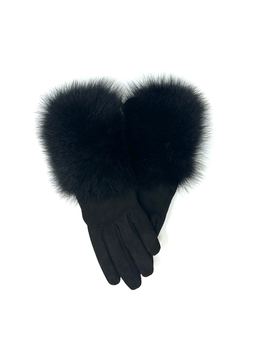 Suede & Fox Fur Glove - Black