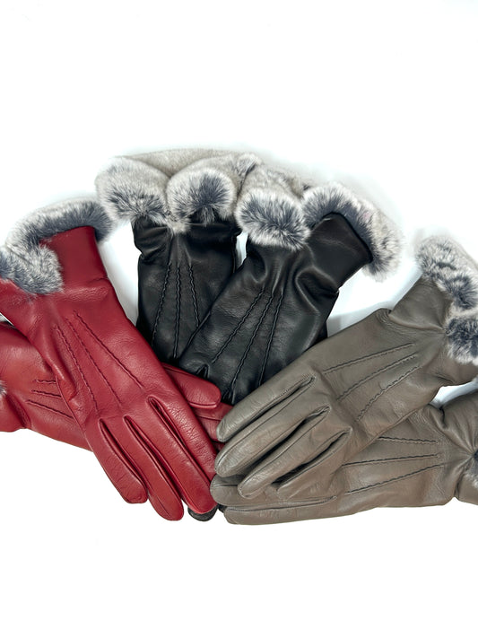 Nappa Glove w/ Stitch Detail & Fox Fur