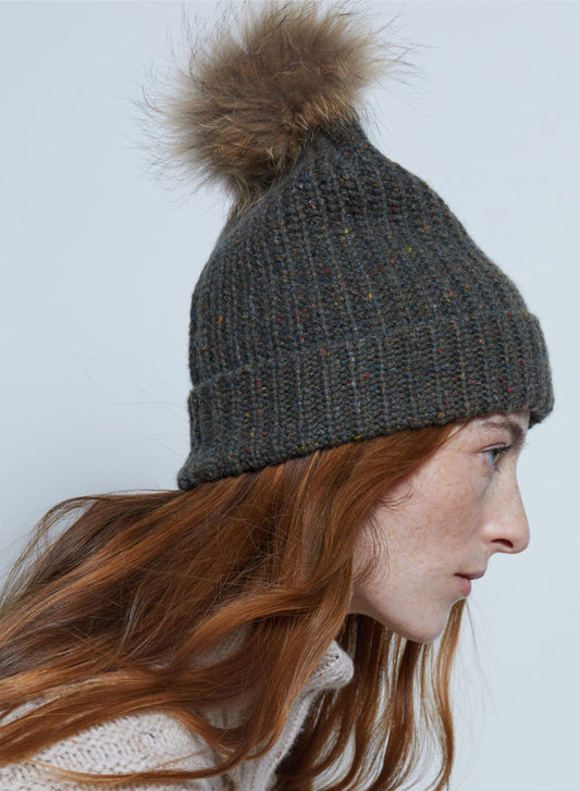 12-Ply Hat W/ Fox Fur Pom Pom