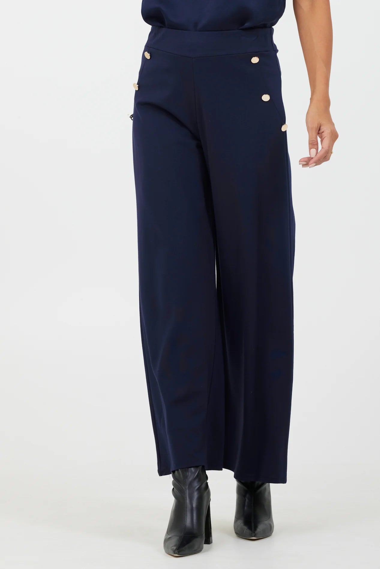 Johanna Wide Leg Pants w Button Detail